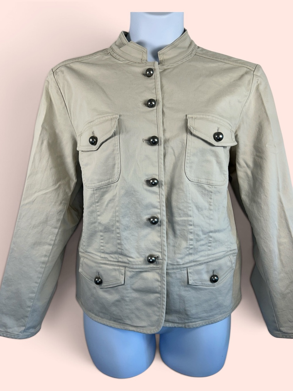 Talbots Vintage Women’s Size 18W Beige Stretch Cotton Safari Utility Jacket Y2K